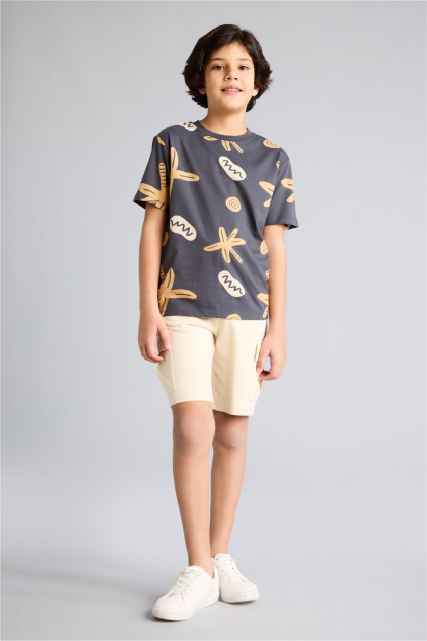 Erkek Çocuk - Genç Erkek Taş Beli Lastikli Kargo Cepli Şort Erkek Çocuk