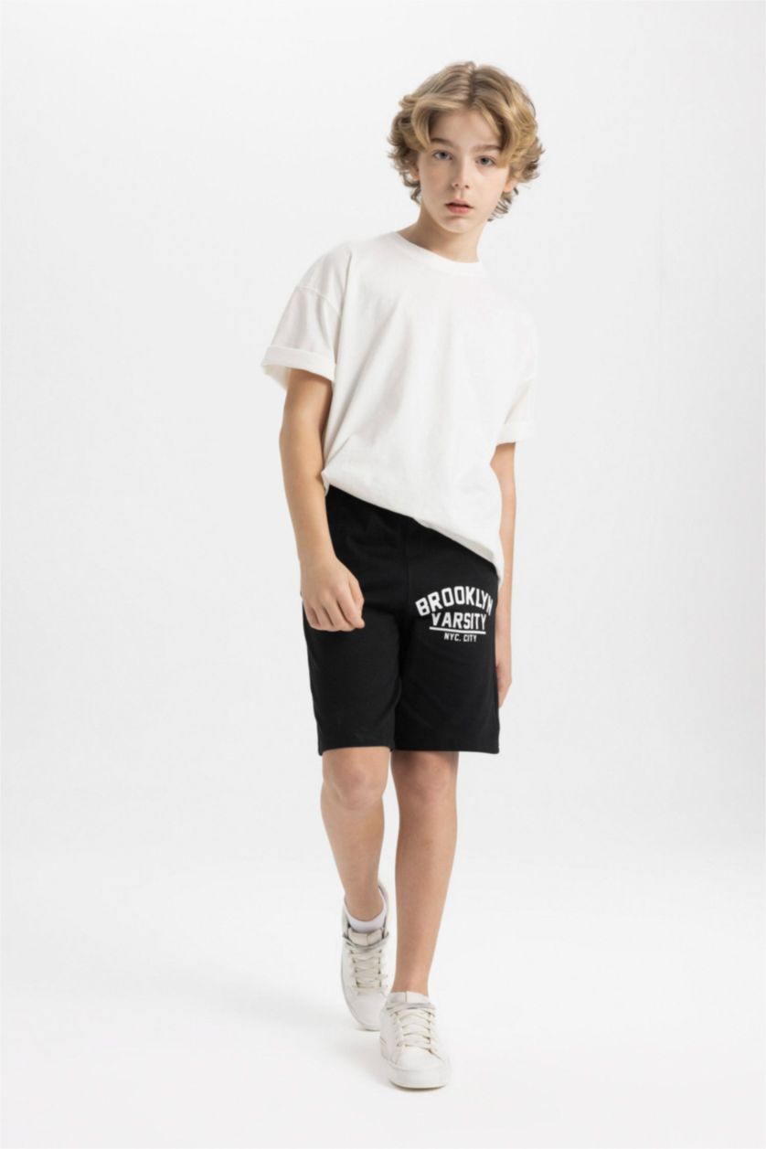 Erkek Çocuk - Genç Erkek Siyah Erkek Çocuk Baskılı Şort