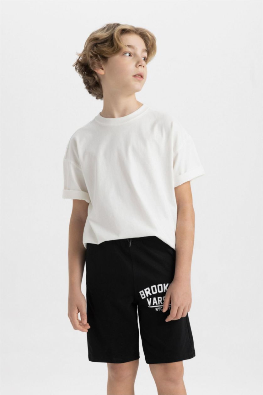 Erkek Çocuk - Genç Erkek Siyah Erkek Çocuk Baskılı Şort