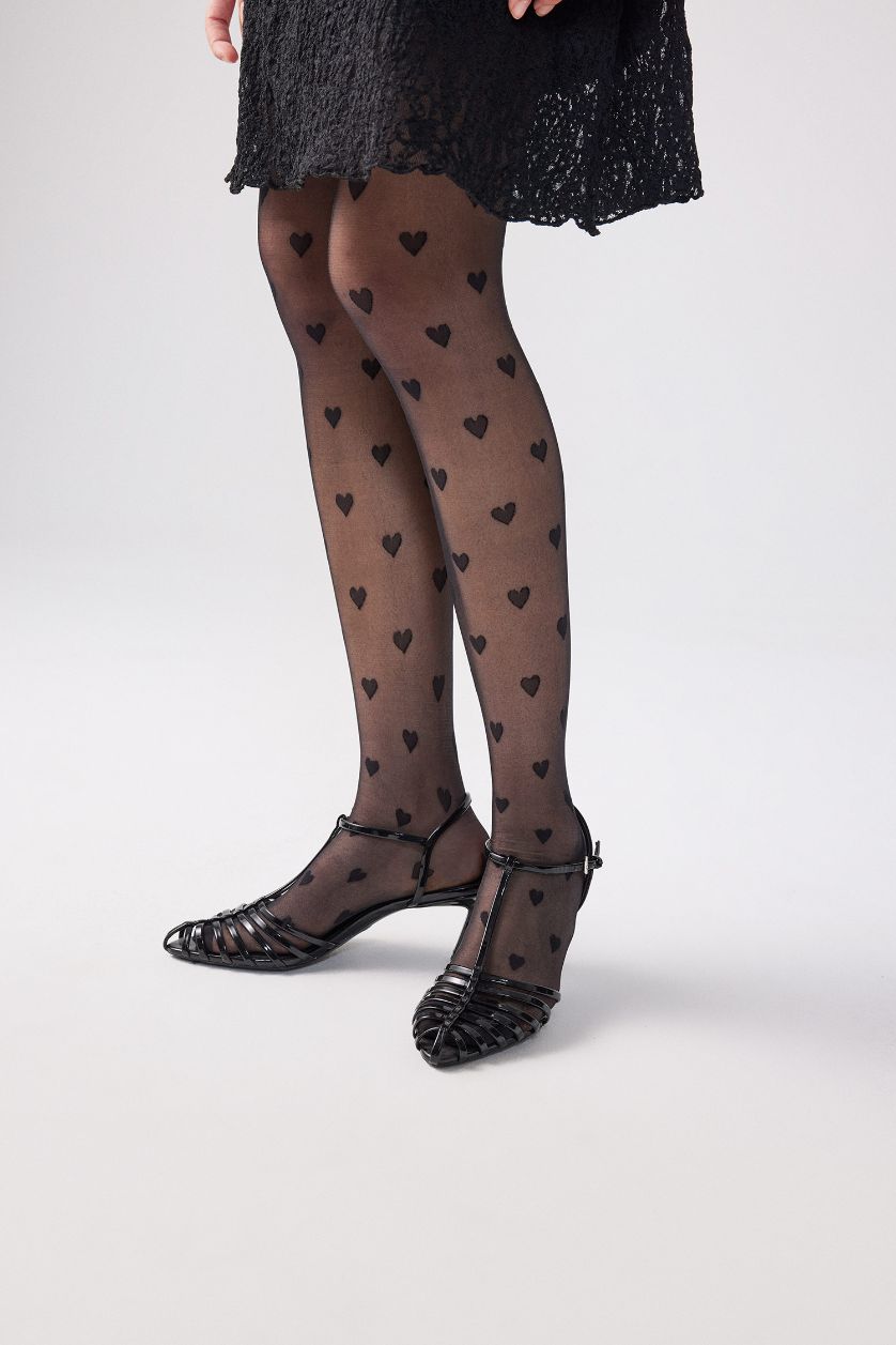 WOMAN Black 15 Den Women Heart Patterned Pantyhose