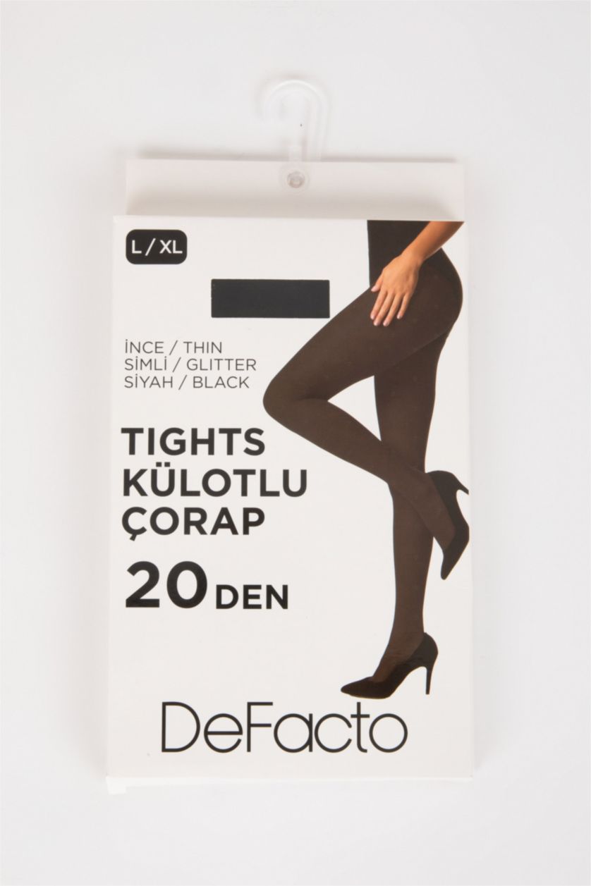 Woman Black 15 Den Woman Glittery Heart Printed Pantyhose