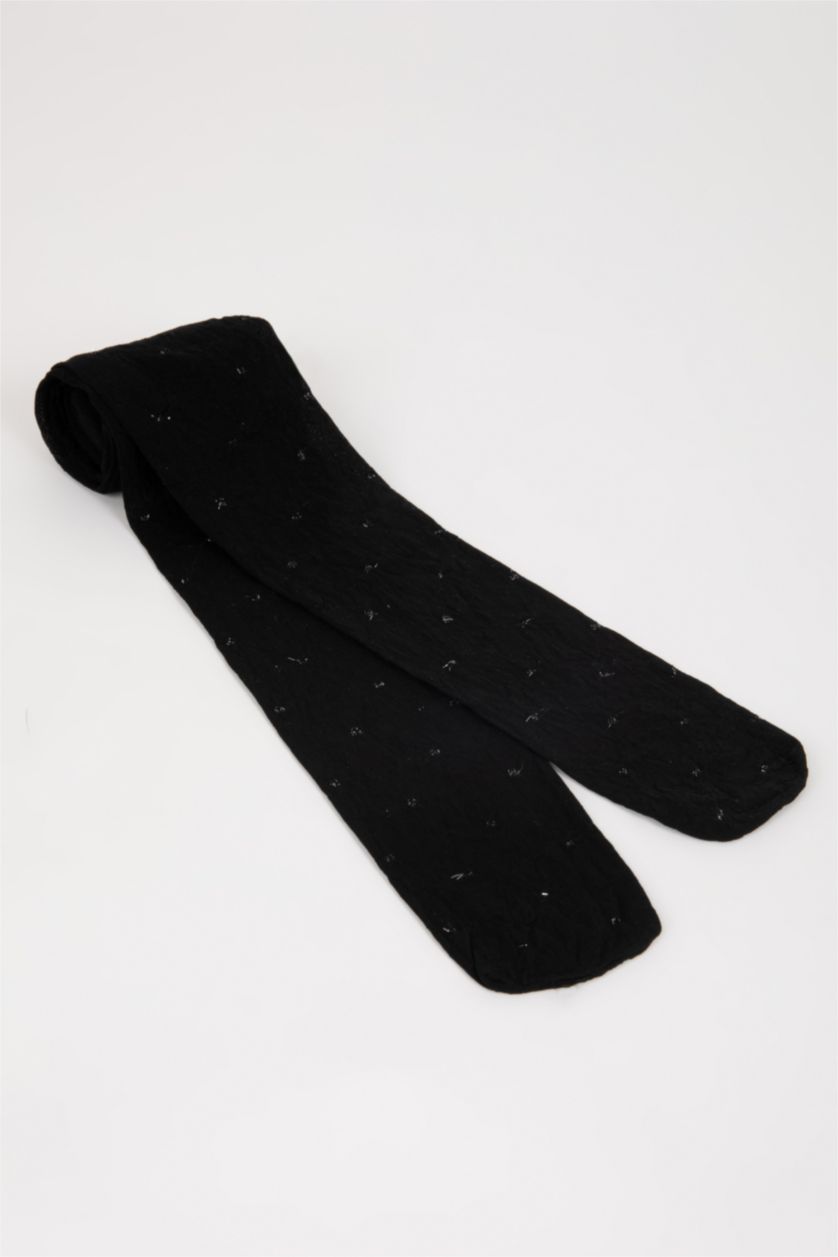 Woman Black 15 Den Woman Glittery Heart Printed Pantyhose