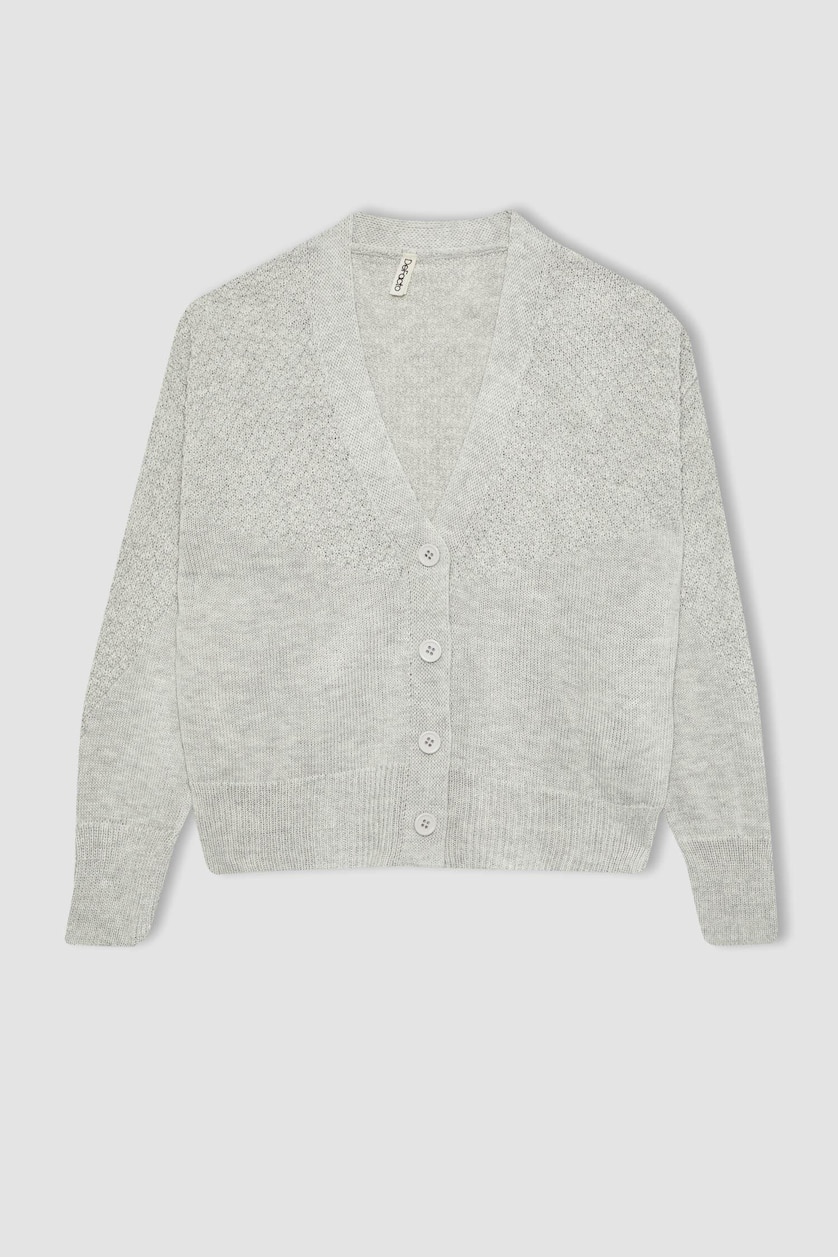 Young Girls - Teen Girls Light Grey Regular Fit V-Neck Cardigan