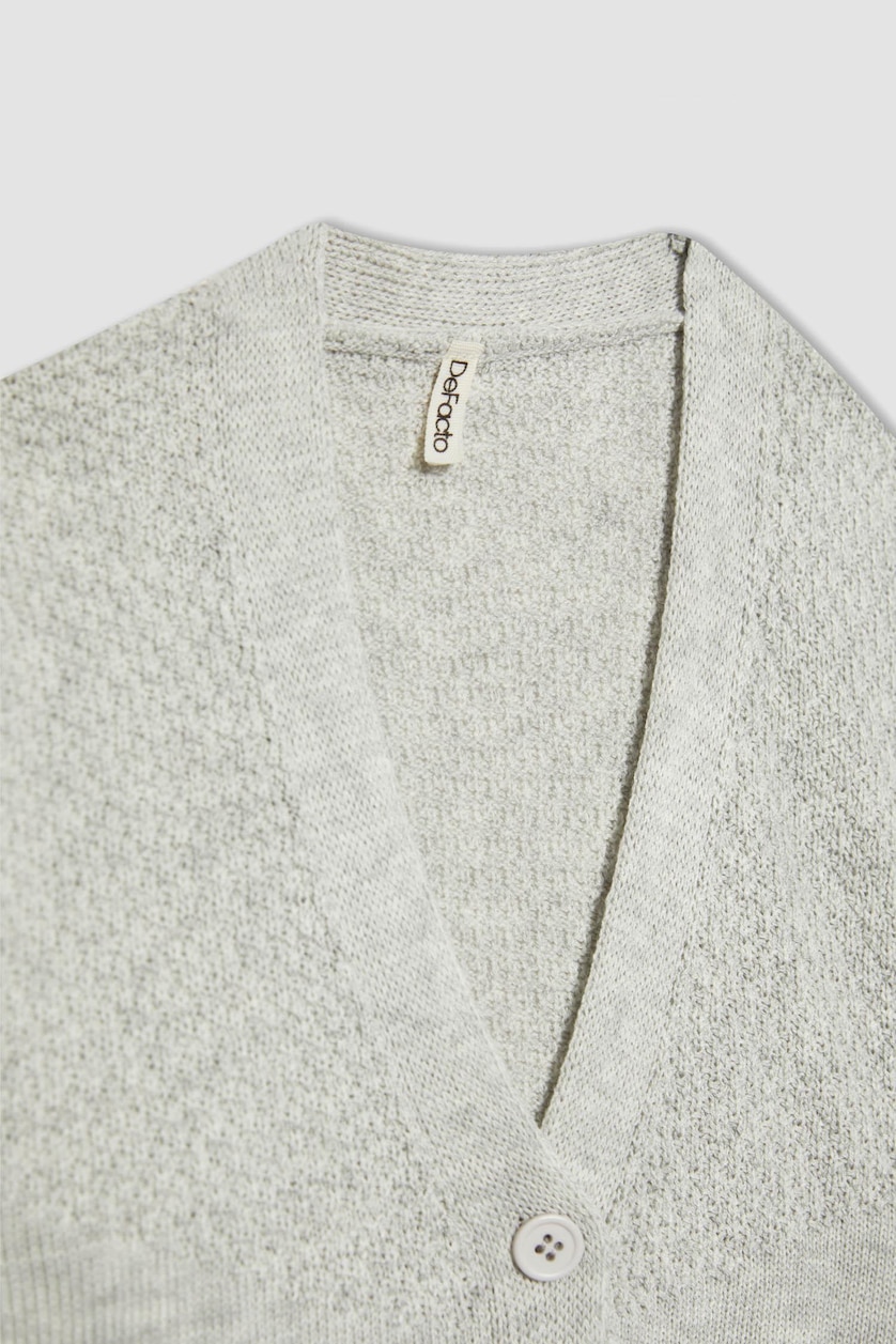 Young Girls - Teen Girls Light Grey Regular Fit V-Neck Cardigan