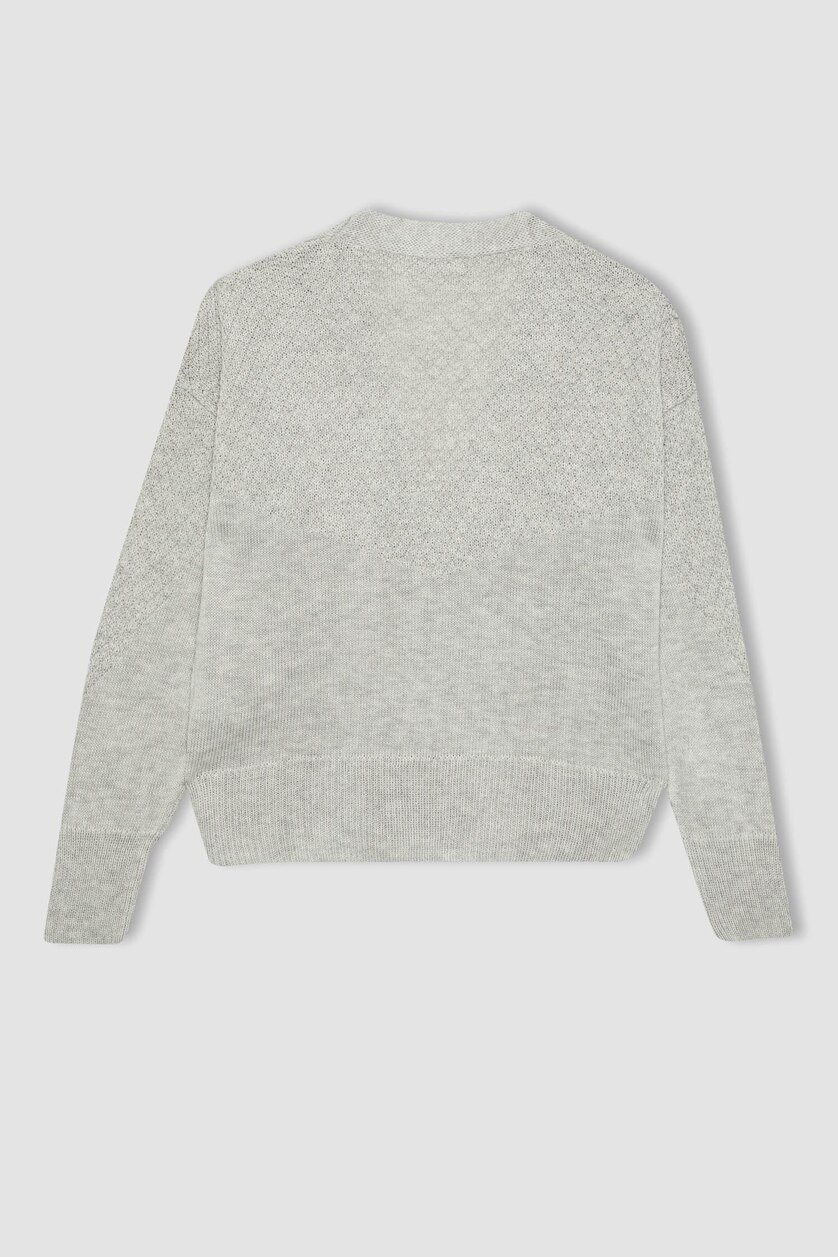 Young Girls - Teen Girls Light Grey Regular Fit V-Neck Cardigan