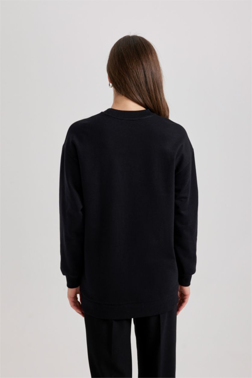 WOMAN Black Regular Fit Thin Sweatshirt Fabric Sweat Tunic