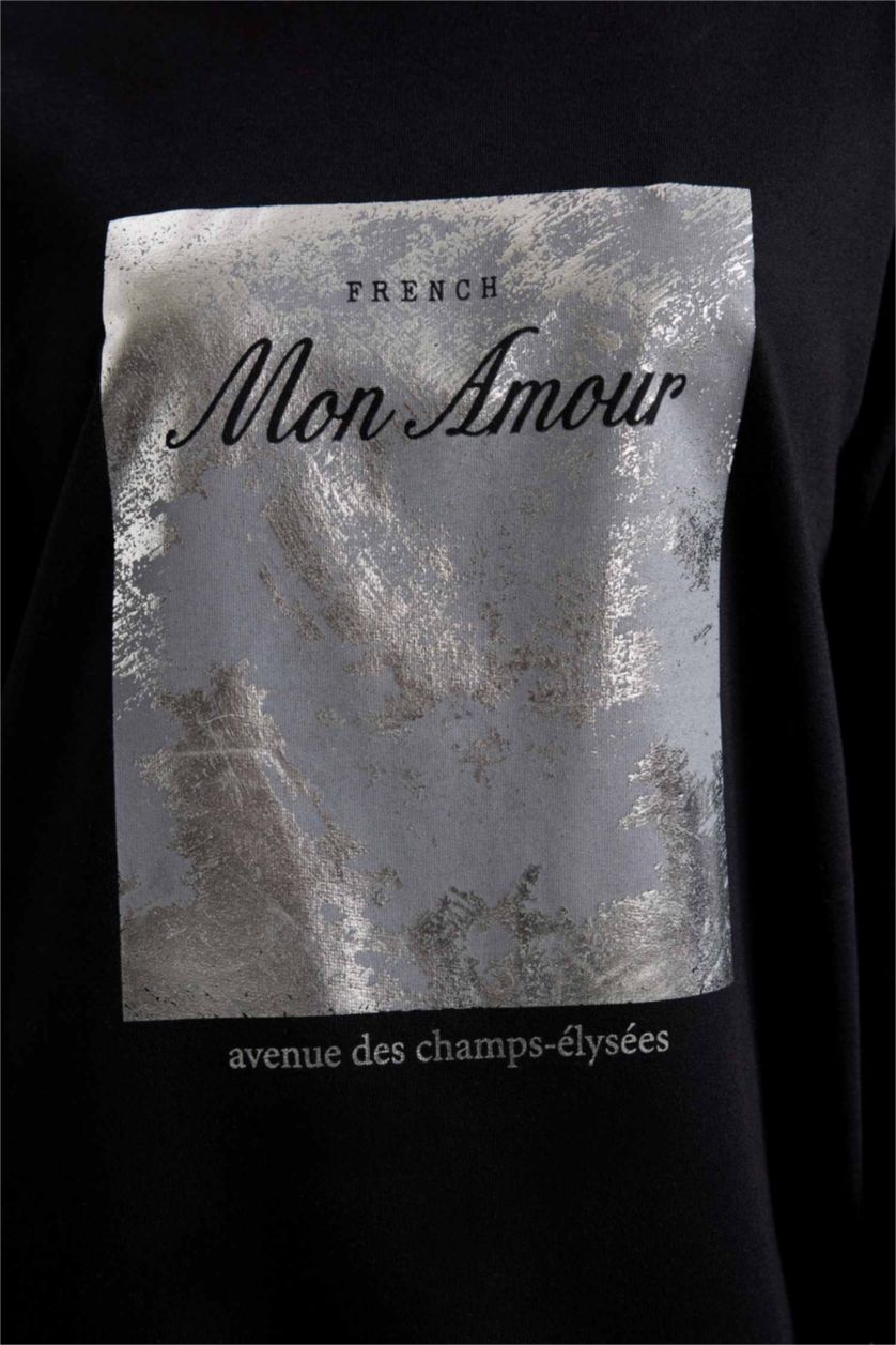 WOMAN Black Regular Fit Thin Sweatshirt Fabric Sweat Tunic