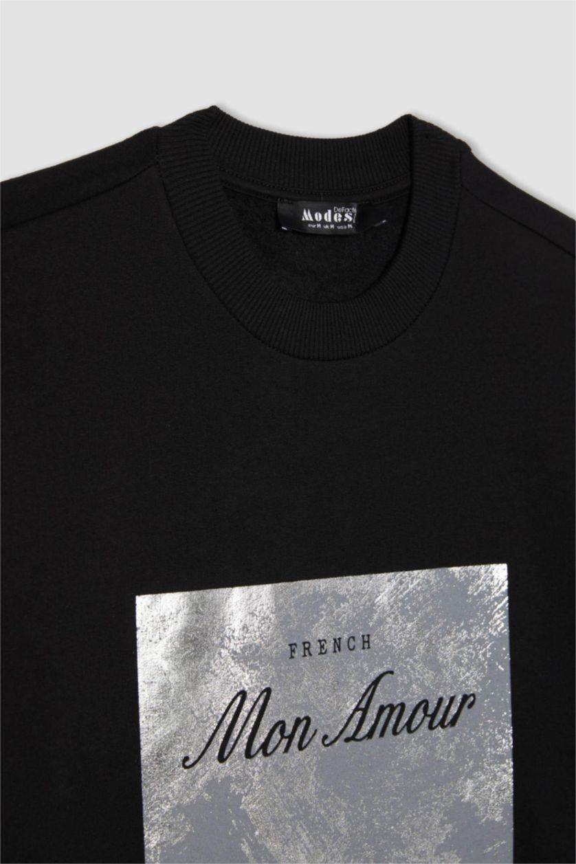 WOMAN Black Regular Fit Thin Sweatshirt Fabric Sweat Tunic