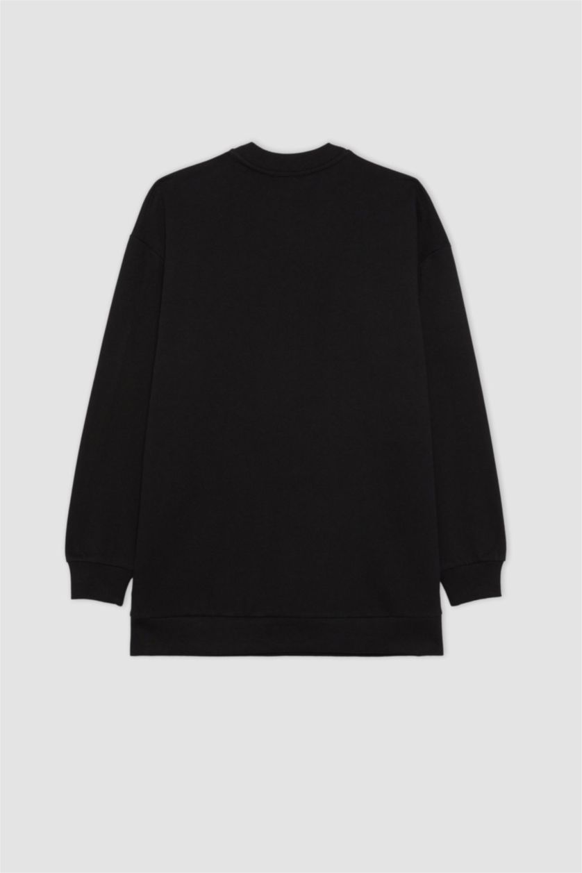 WOMAN Black Regular Fit Thin Sweatshirt Fabric Sweat Tunic