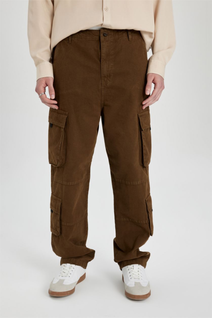 Мужчины Коричневый Штаны карго широкого кроя со средней талией