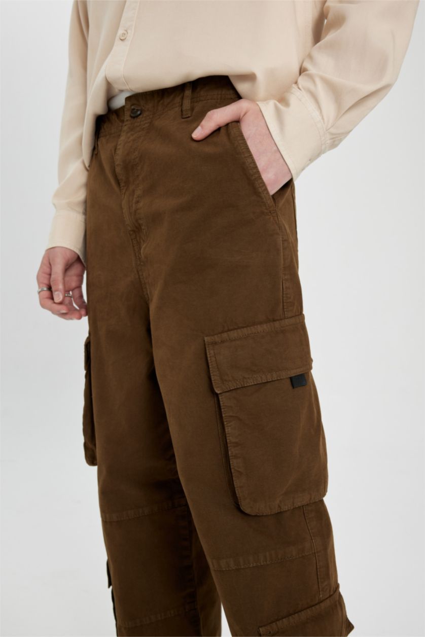 Мужчины Коричневый Штаны карго широкого кроя со средней талией