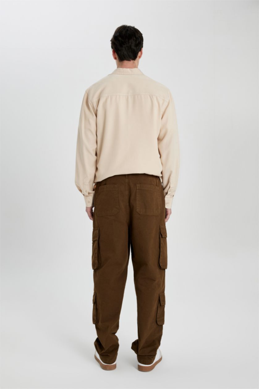 Мужчины Коричневый Штаны карго широкого кроя со средней талией