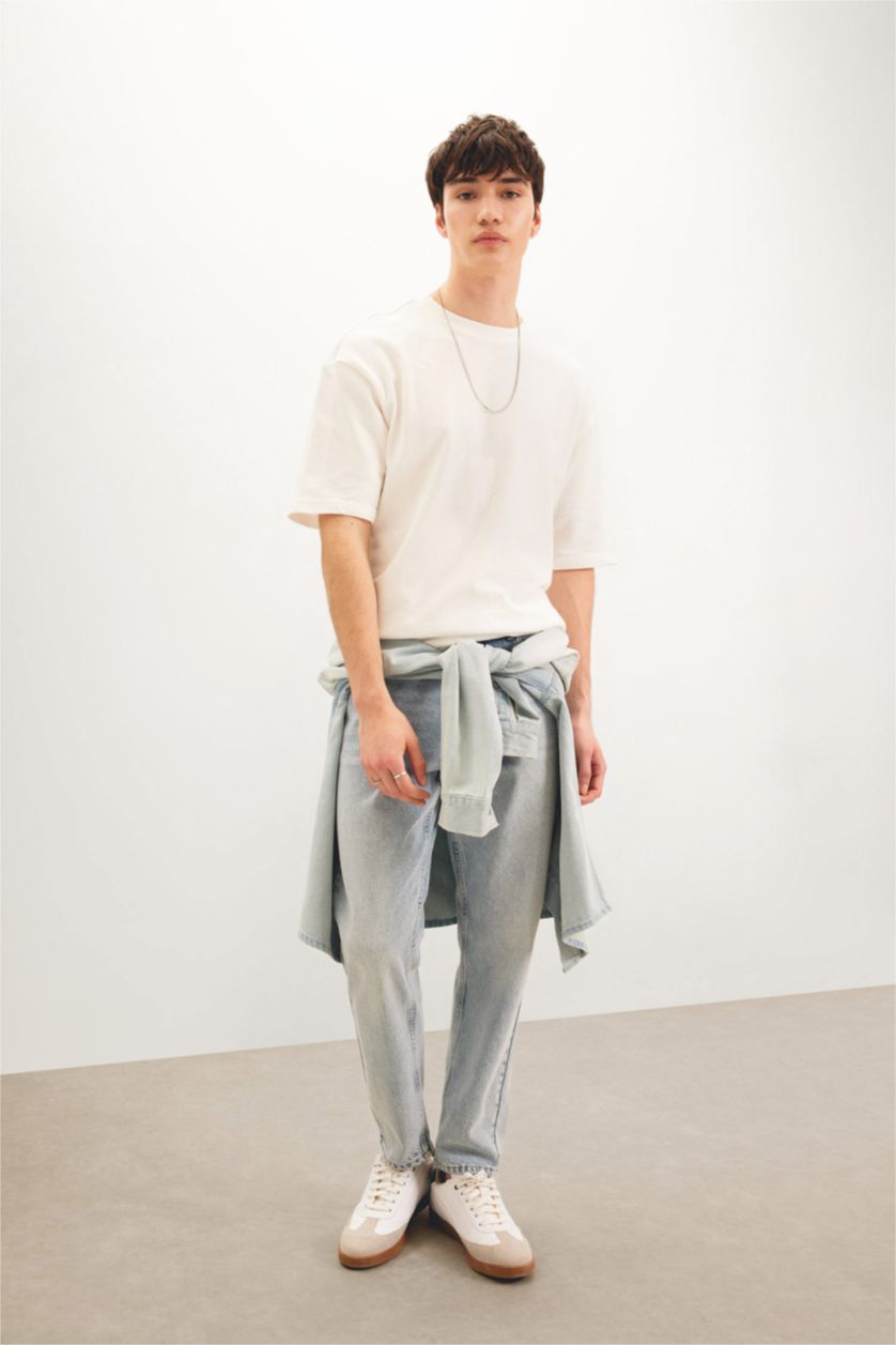 MAN Ecru Comfort Regular Fit Relaxed Fit Crew Neck Printed T-Shirt