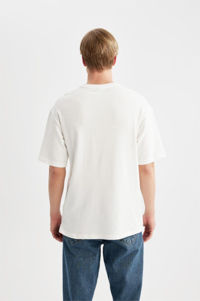 MAN Ecru Comfort Regular Fit Relaxed Fit Crew Neck Printed T-Shirt