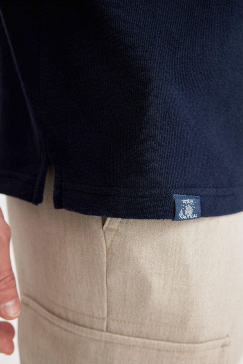 Erkek Lacivert Comfort Regular Fit Rahat Kalıp Bisiklet Yaka Baskılı Kısa Kollu Tişört