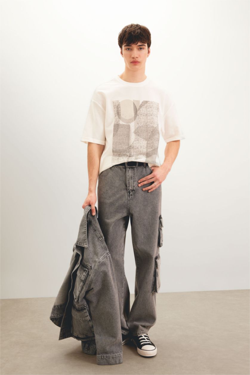 رجال بيج فاتح تي شيرت مطبوع قصة مريحة بياخة مستديرة