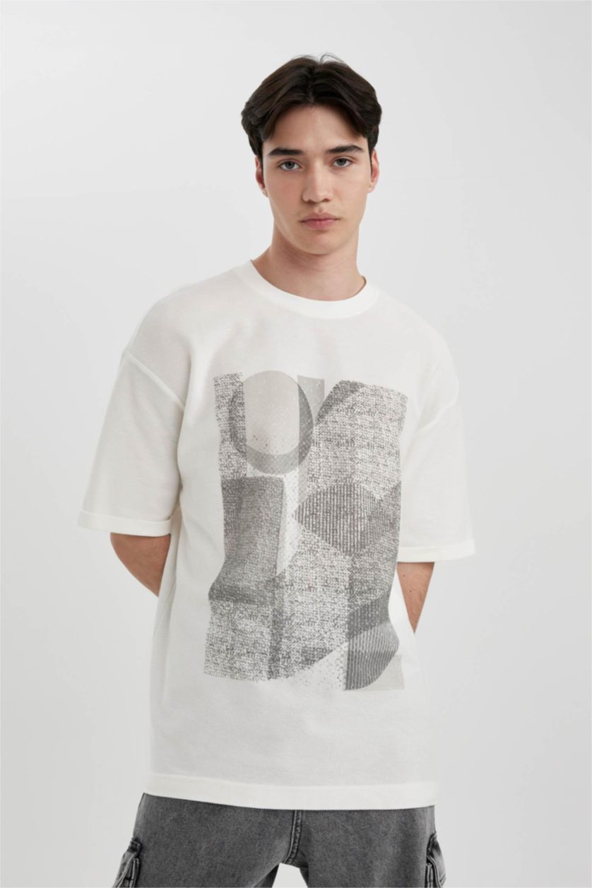 رجال بيج فاتح تي شيرت مطبوع قصة مريحة بياخة مستديرة