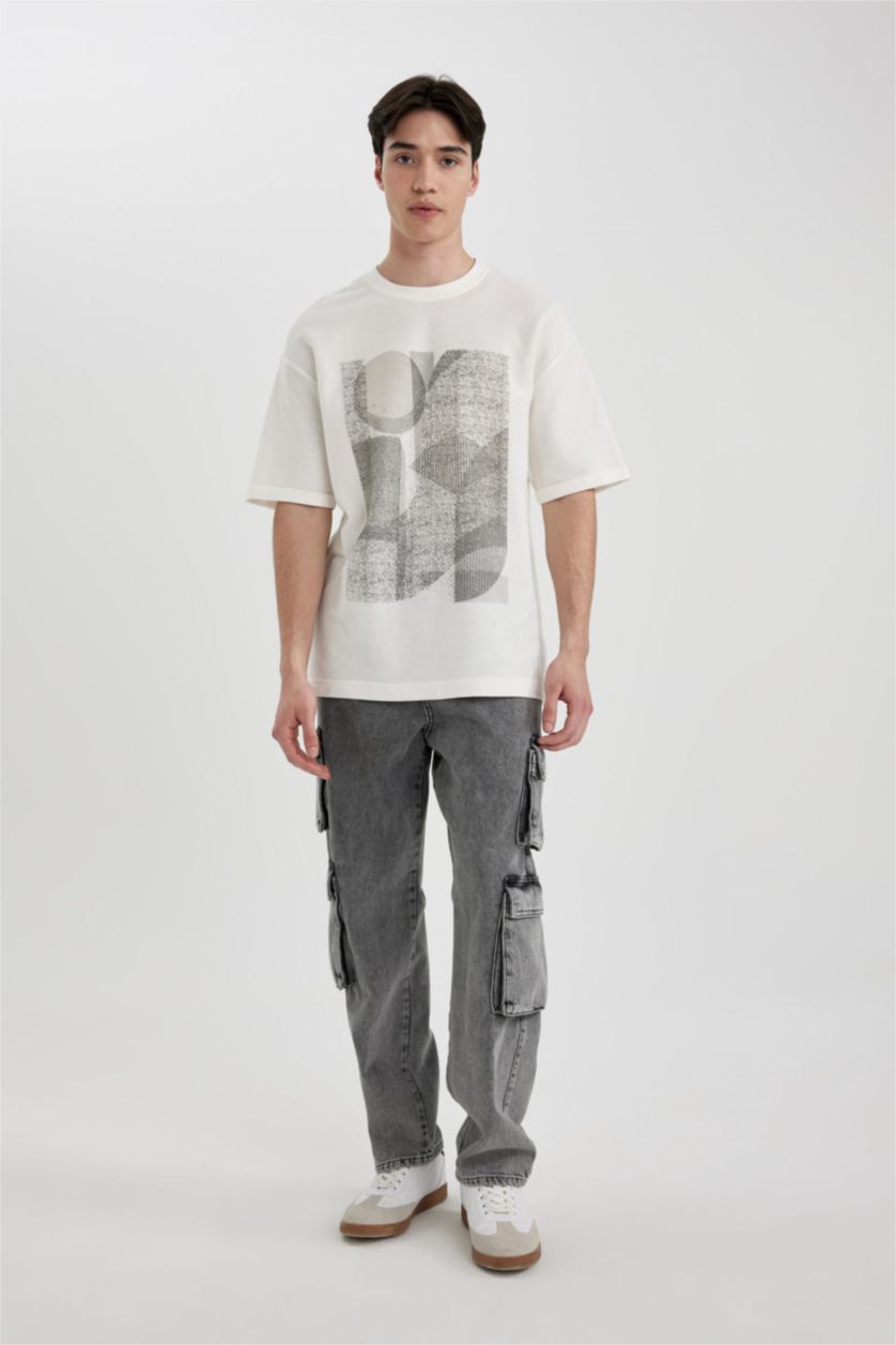 رجال بيج فاتح تي شيرت مطبوع قصة مريحة بياخة مستديرة