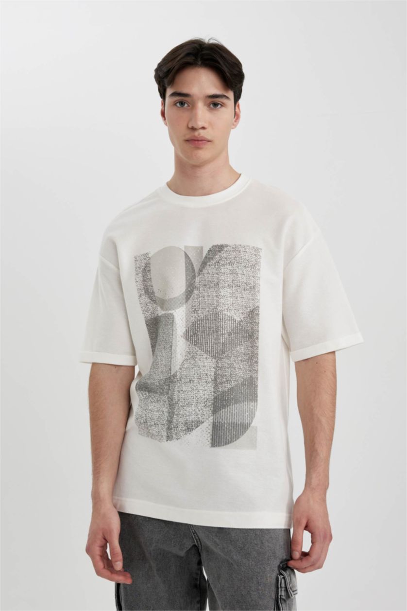 رجال بيج فاتح تي شيرت مطبوع قصة مريحة بياخة مستديرة