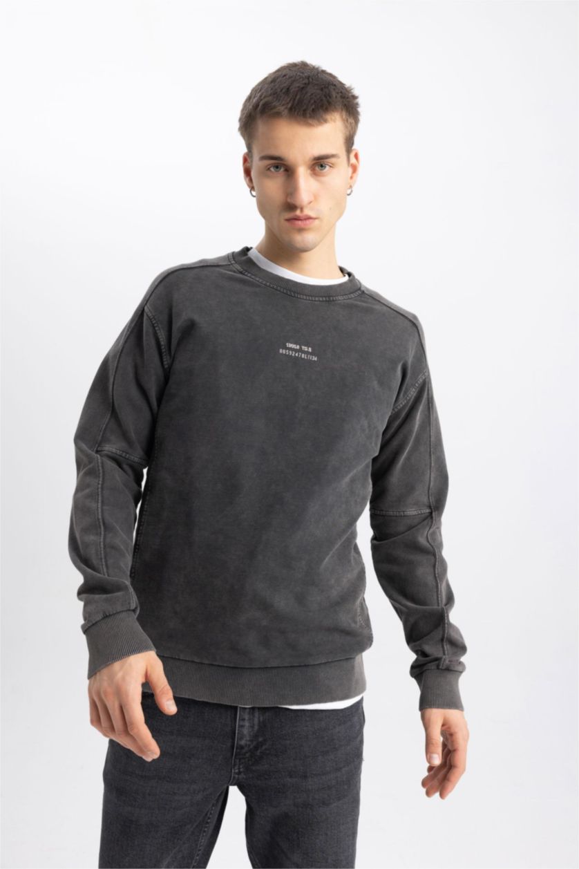 Мужчины Антрацит Свитшот стандартного кроя с принтом