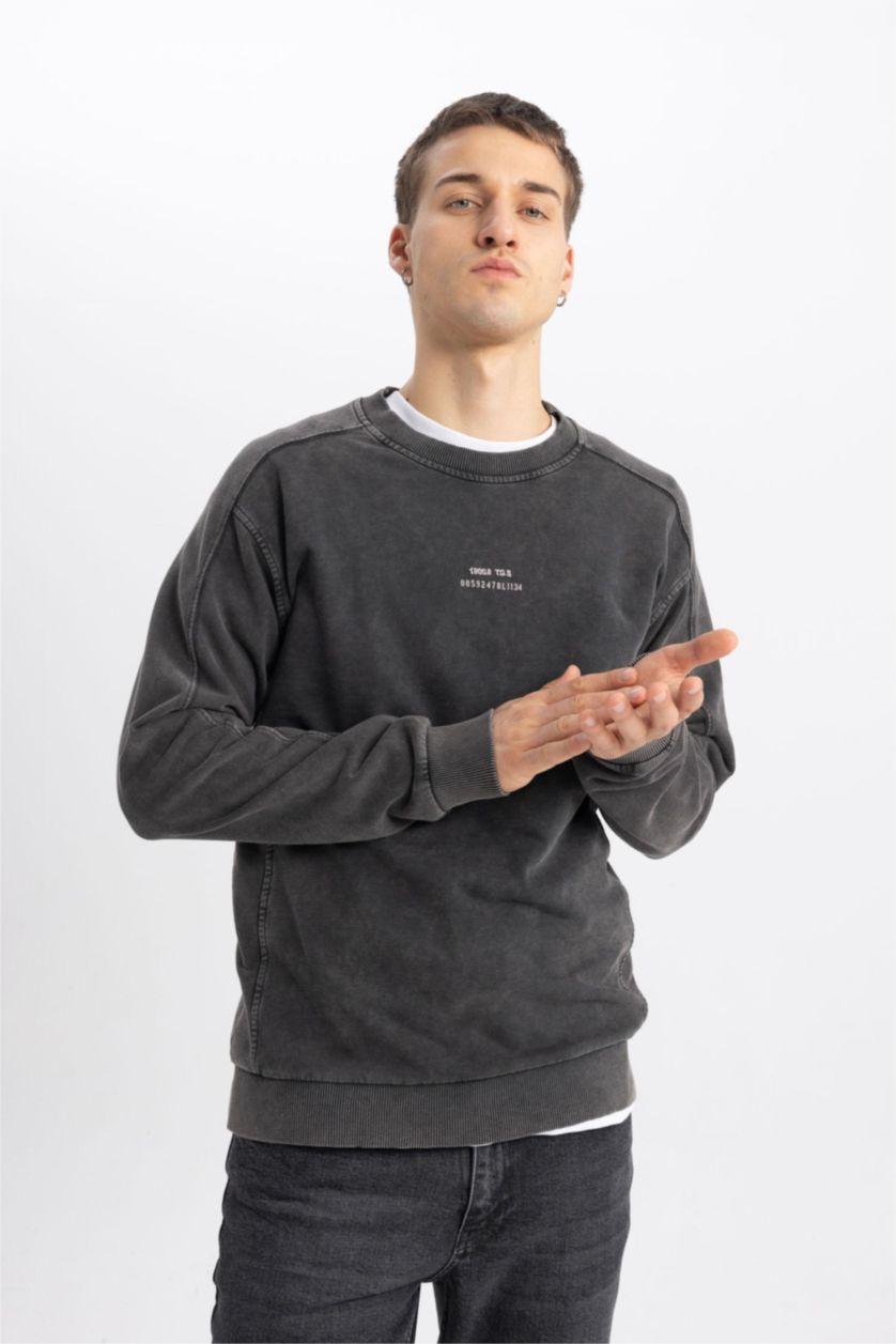 Мужчины Антрацит Свитшот стандартного кроя с принтом