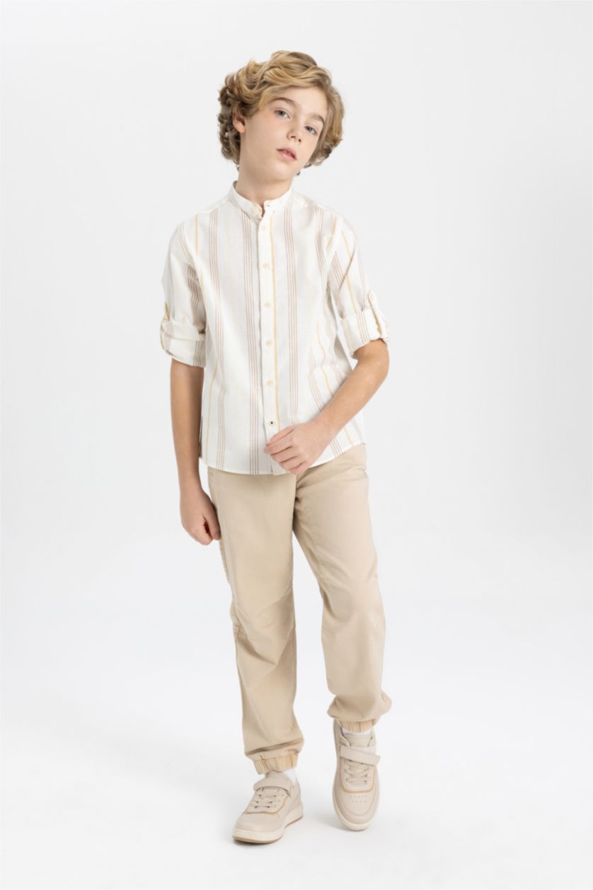 Erkek Çocuk - Genç Erkek Bej Erkek Çocuk Beli Bağcıklı Lastikli Paça Cepli Jogger Gabardin Pantolon