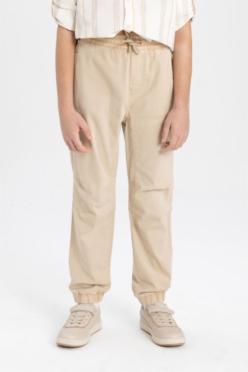 Erkek Çocuk - Genç Erkek Bej Erkek Çocuk Beli Bağcıklı Lastikli Paça Cepli Jogger Gabardin Pantolon