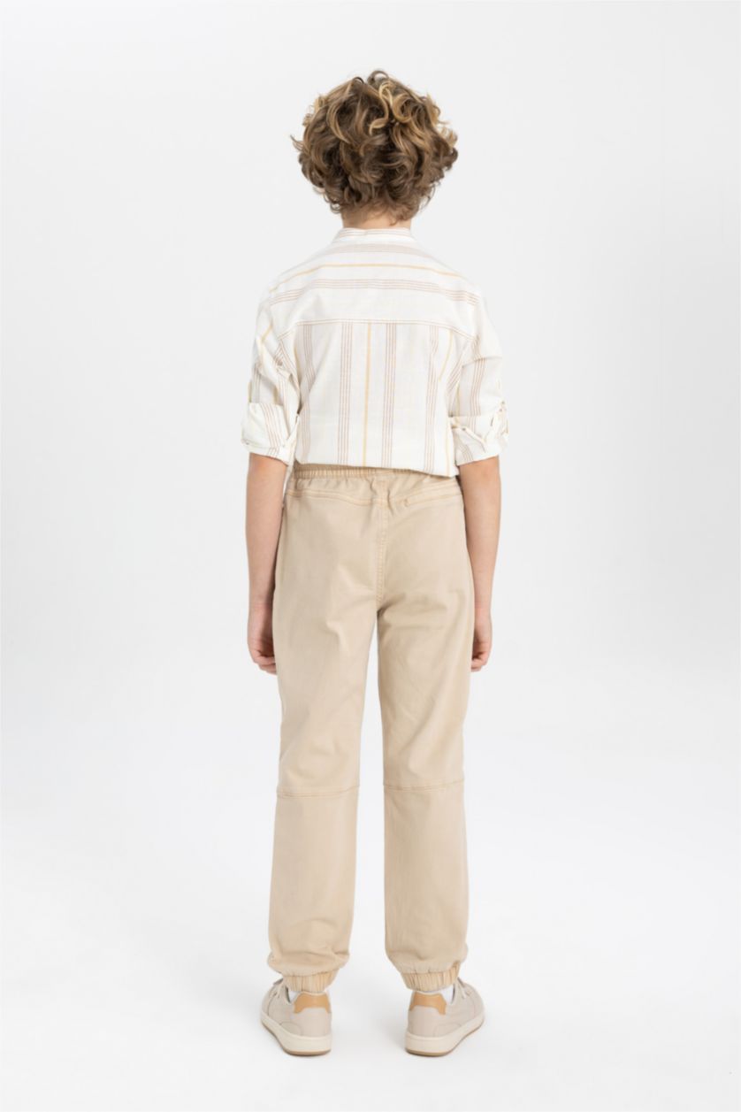 Erkek Çocuk - Genç Erkek Bej Erkek Çocuk Beli Bağcıklı Lastikli Paça Cepli Jogger Gabardin Pantolon