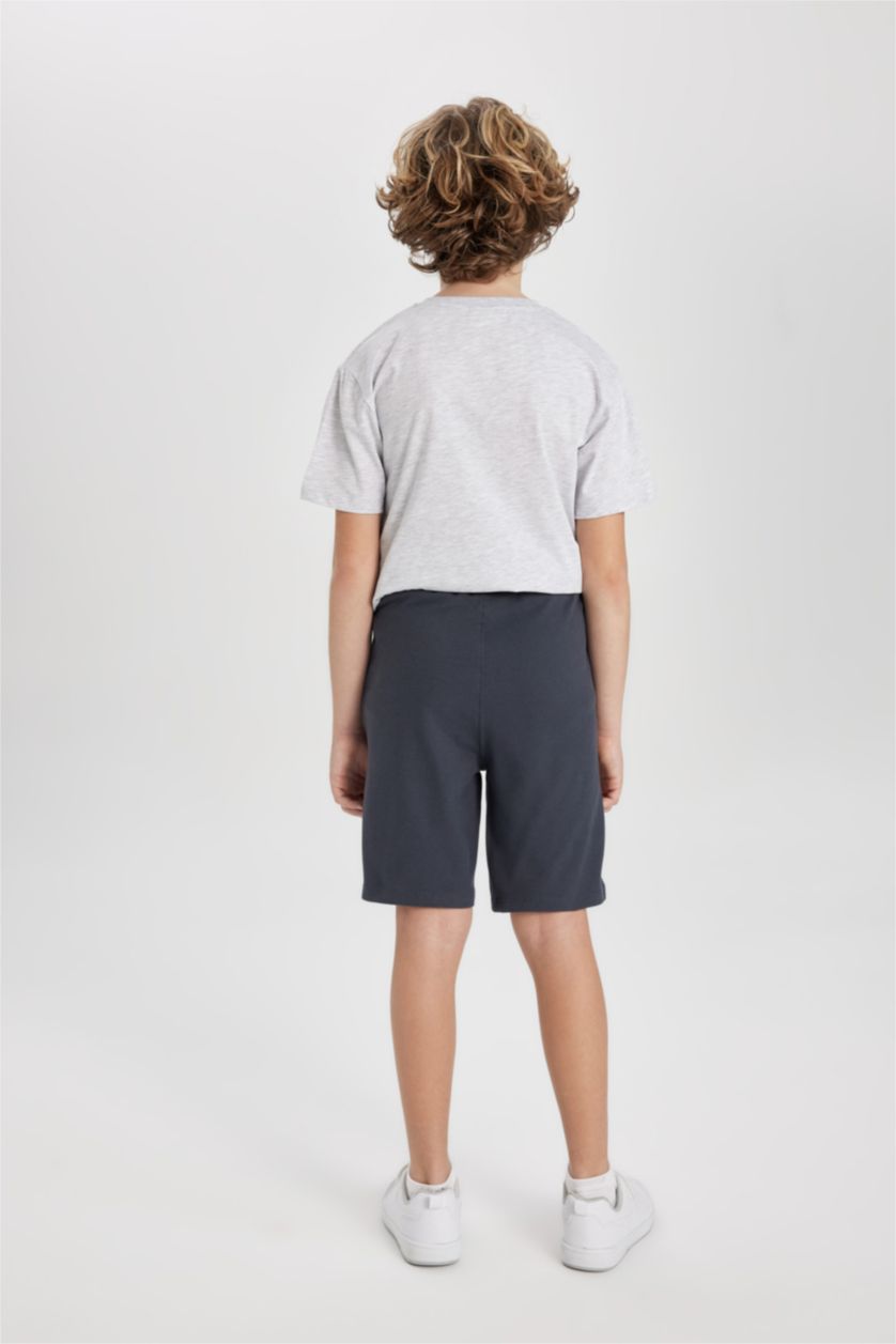 Erkek Çocuk - Genç Erkek Antrasit Pike Basic Düz Bermuda Şort Erkek Çocuk