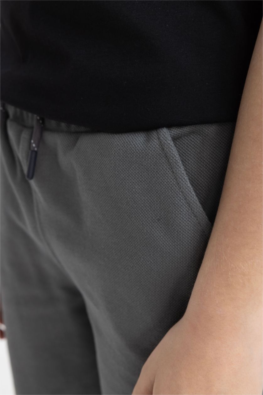 Erkek Çocuk - Genç Erkek Gri Beli Lastikli Cepli Pike Şort Erkek Çocuk