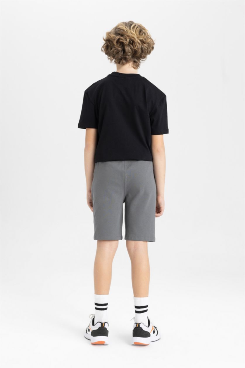 Erkek Çocuk - Genç Erkek Gri Beli Lastikli Cepli Pike Şort Erkek Çocuk