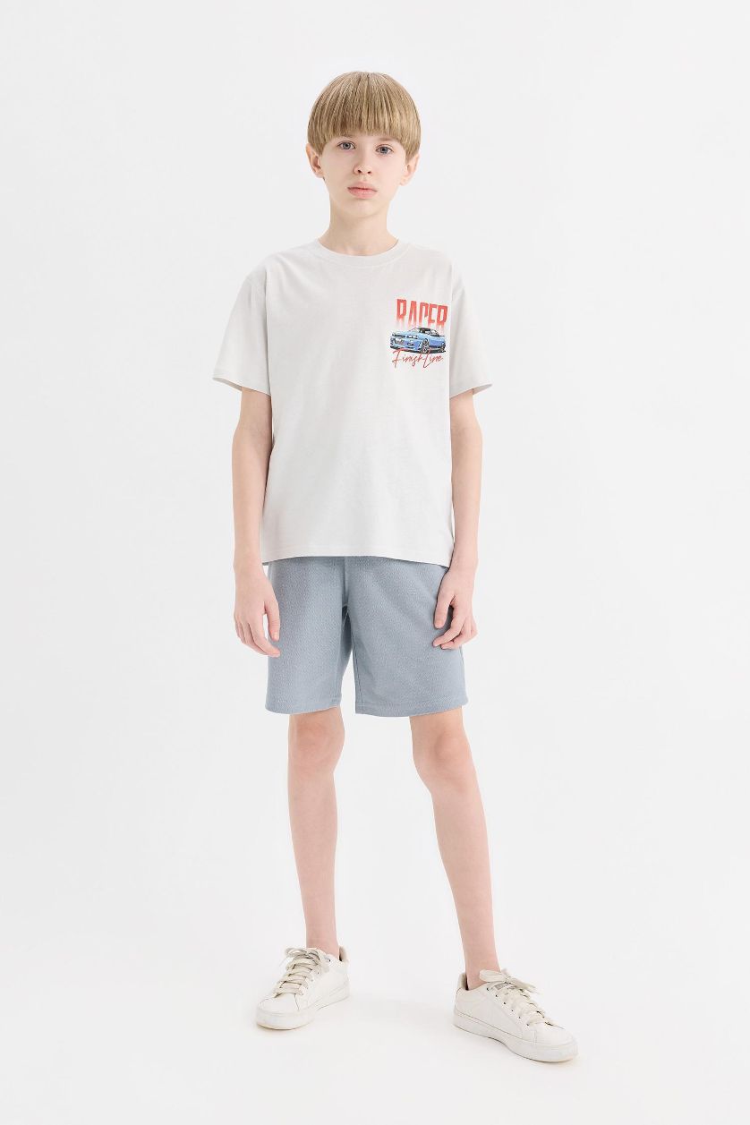 Boys & Teens Grey Boy Elastic Waist Pique Shorts
