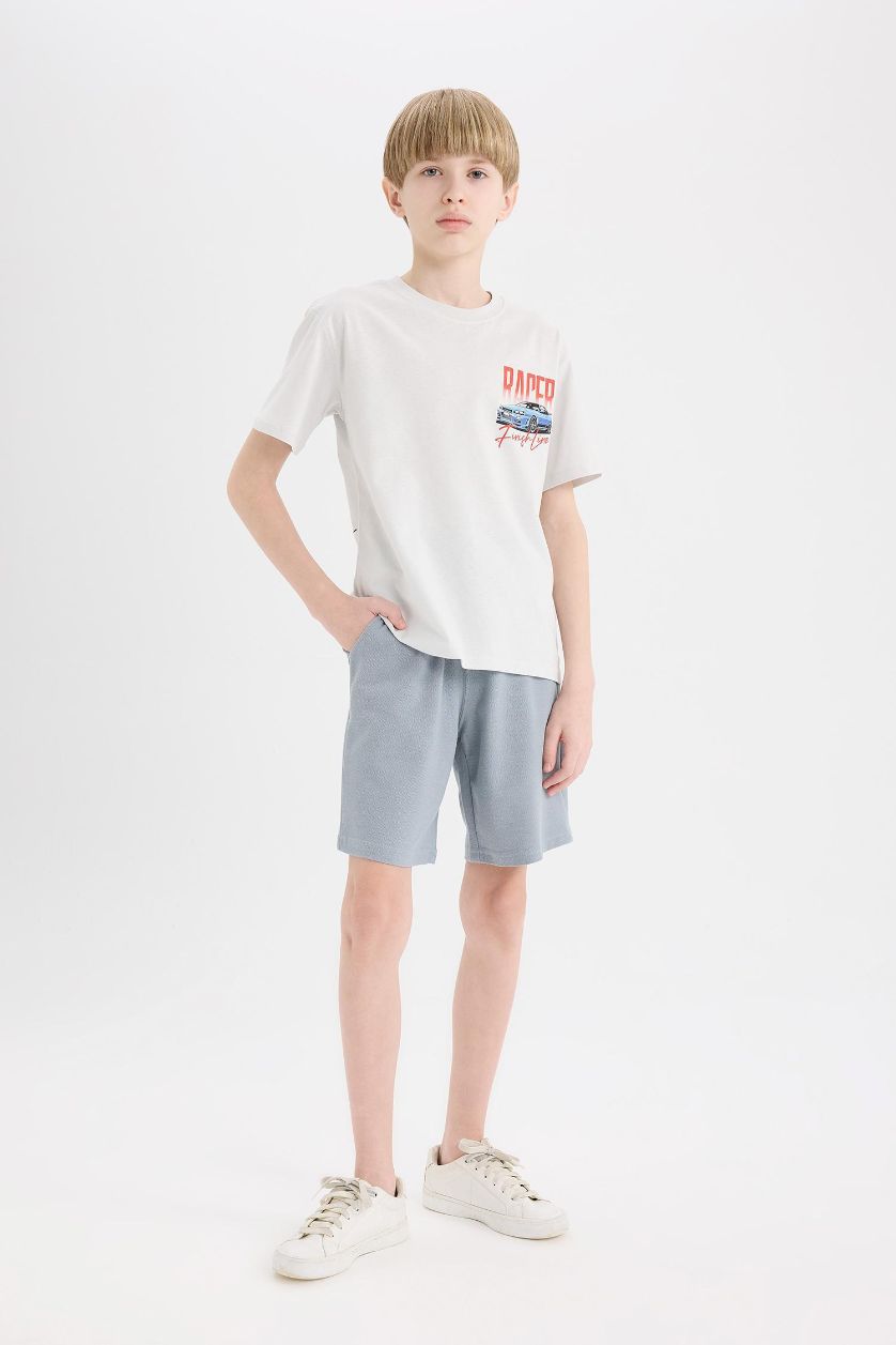 Boys & Teens Grey Boy Elastic Waist Pique Shorts