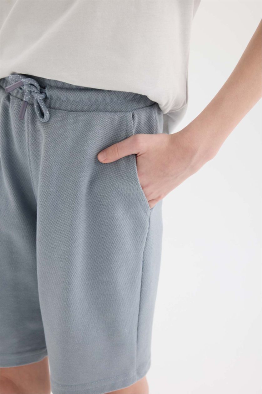 Boys & Teens Grey Boy Elastic Waist Pique Shorts