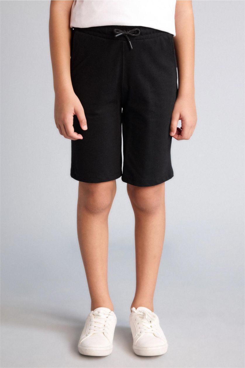 Erkek Çocuk - Genç Erkek Siyah Pike Şort Erkek Çocuk