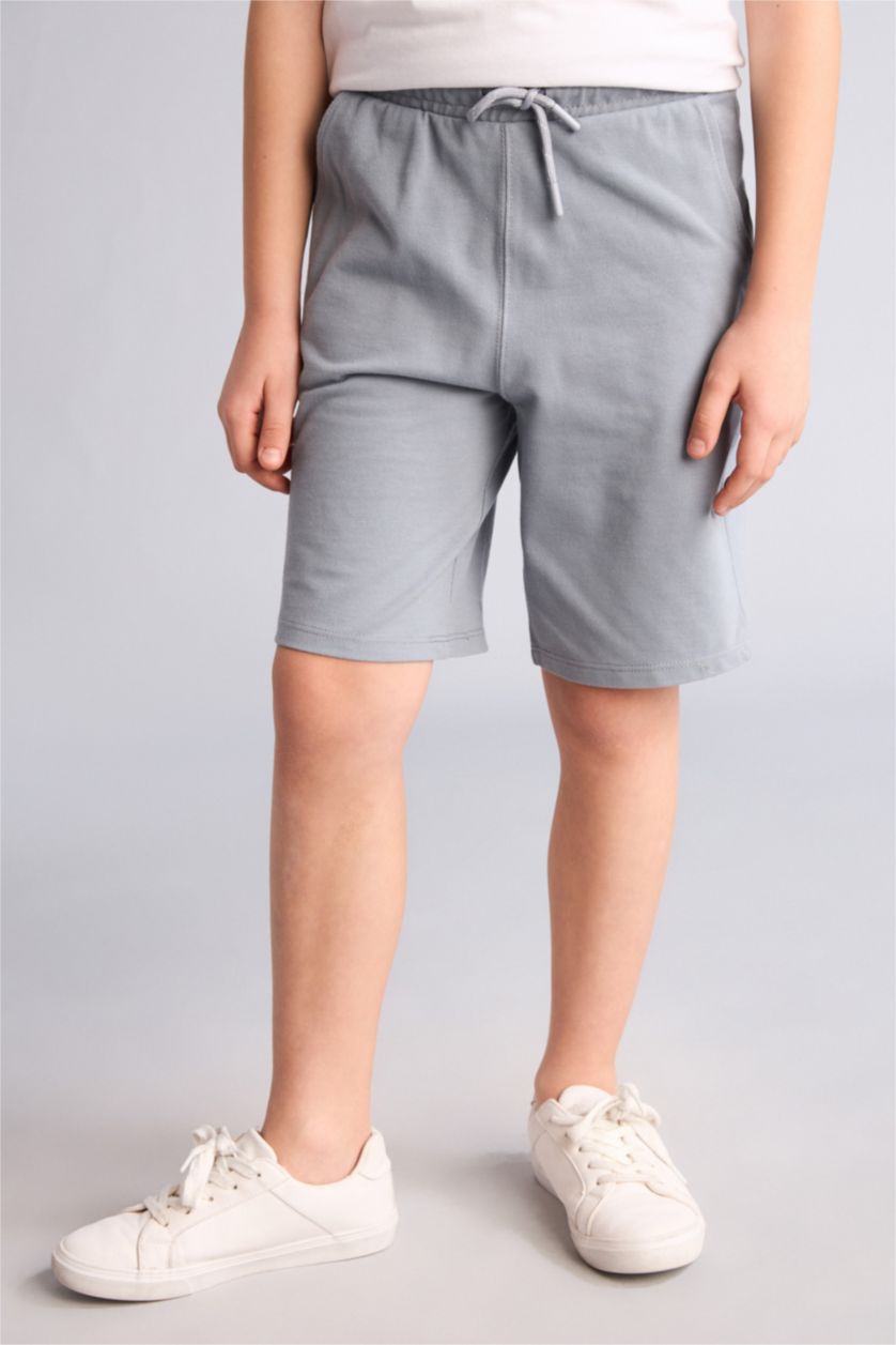Erkek Çocuk - Genç Erkek Gri Regular Fıt Pike Şort Erkek Çocuk