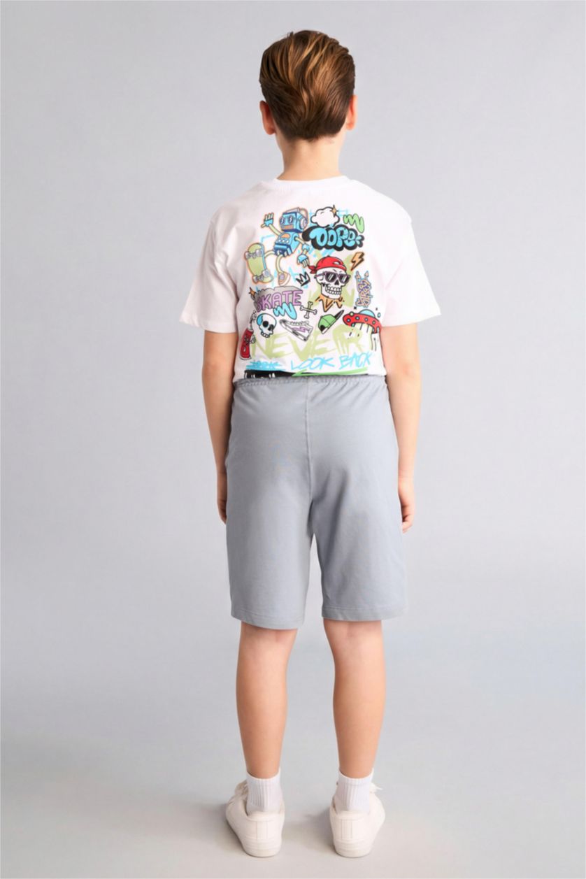 Erkek Çocuk - Genç Erkek Gri Regular Fıt Pike Şort Erkek Çocuk