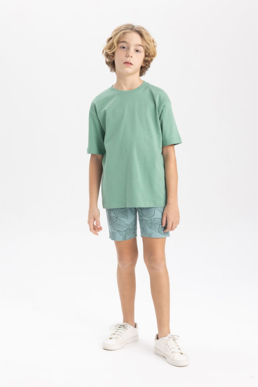 BOYS & TEENS Light Green Boy Oversize Fit Crew Neck Basic T-Shirt