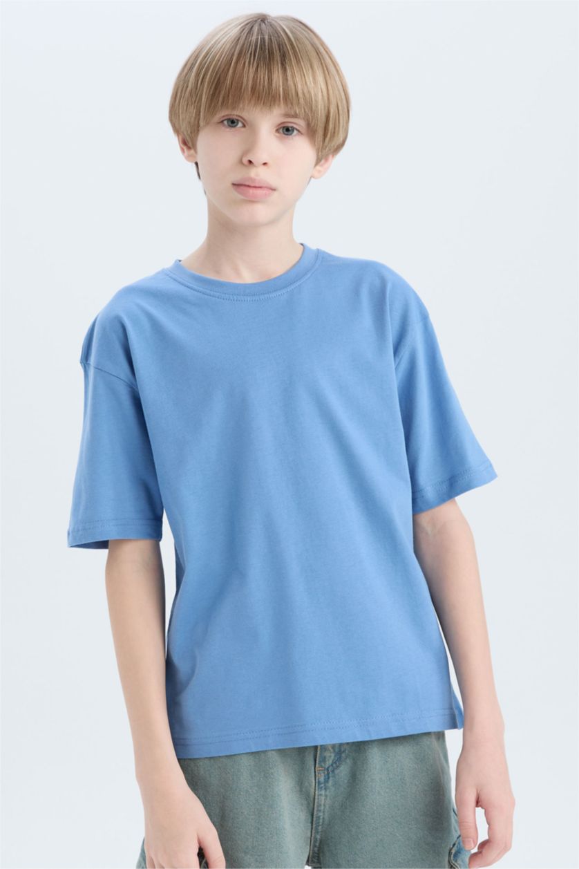 BOYS & TEENS Blue Boy Oversize Crew Neck Basic T-Shirt