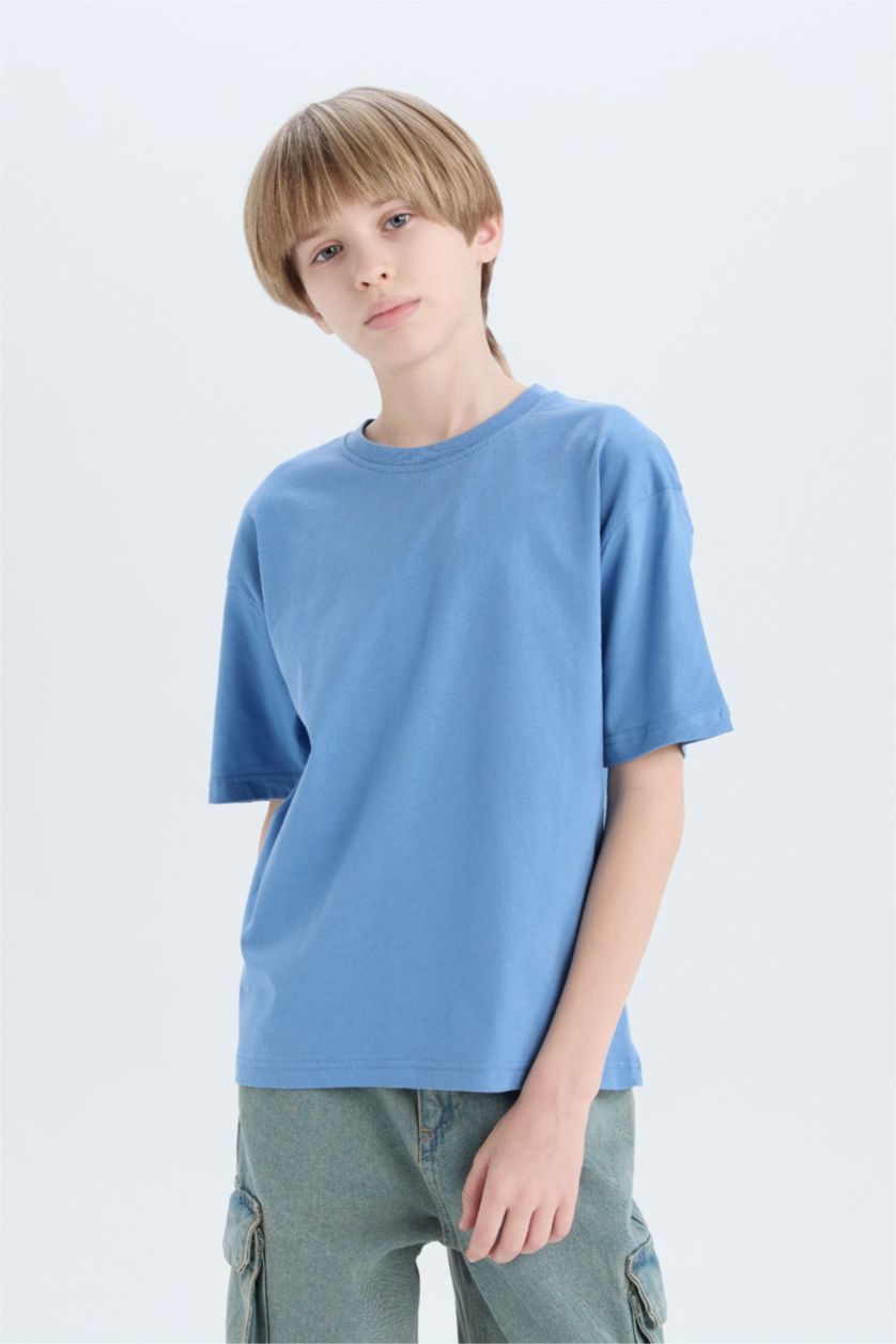 BOYS & TEENS Blue Boy Oversize Crew Neck Basic T-Shirt