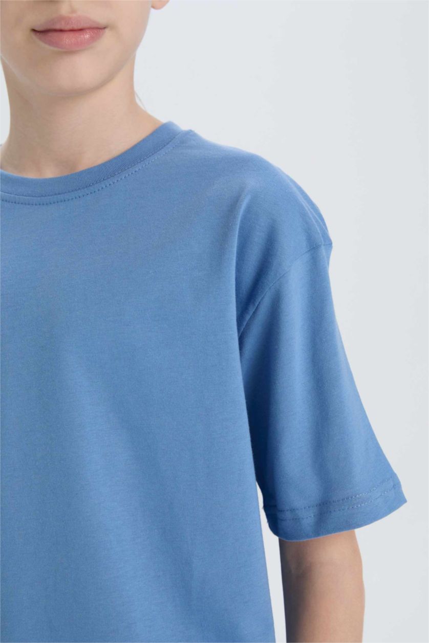 BOYS & TEENS Blue Boy Oversize Crew Neck Basic T-Shirt