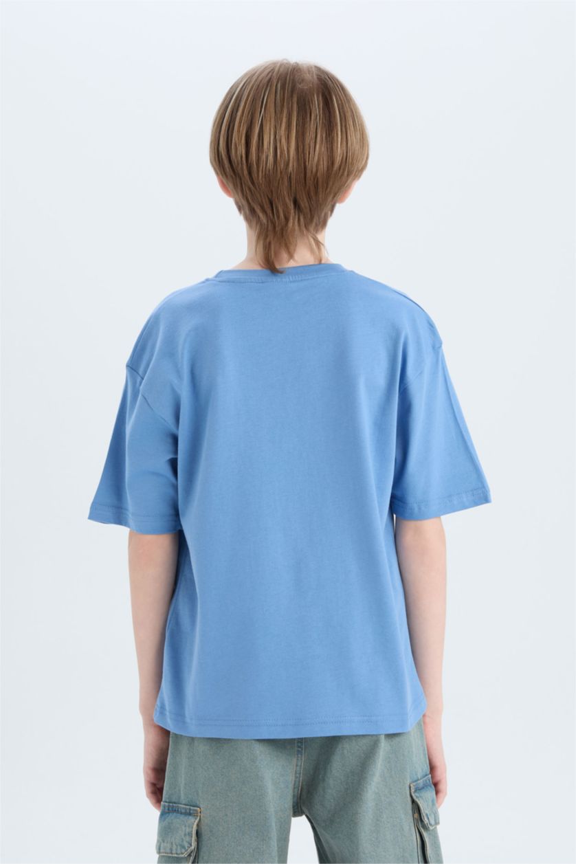 BOYS & TEENS Blue Boy Oversize Crew Neck Basic T-Shirt