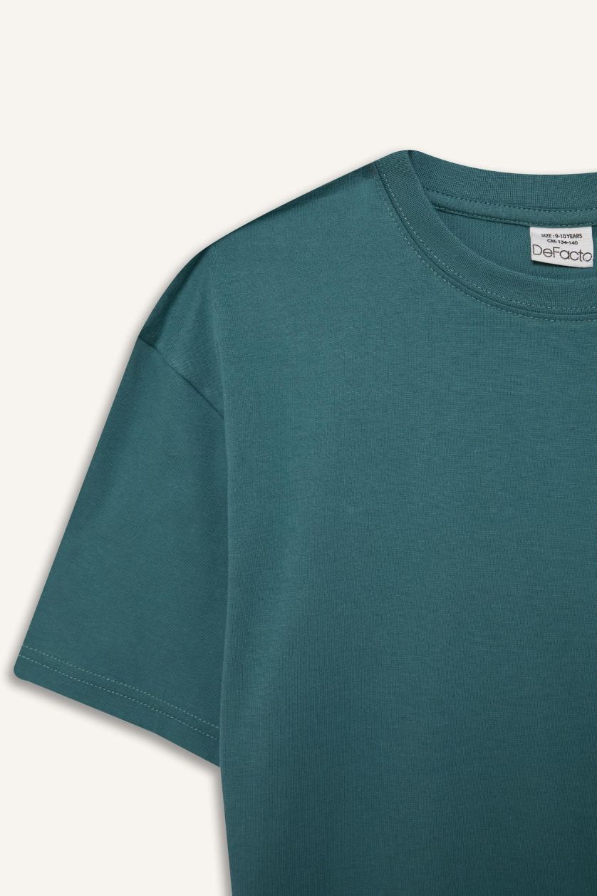 Boys & Teens Green Boy Oversize Crew Neck Basic T-Shirt