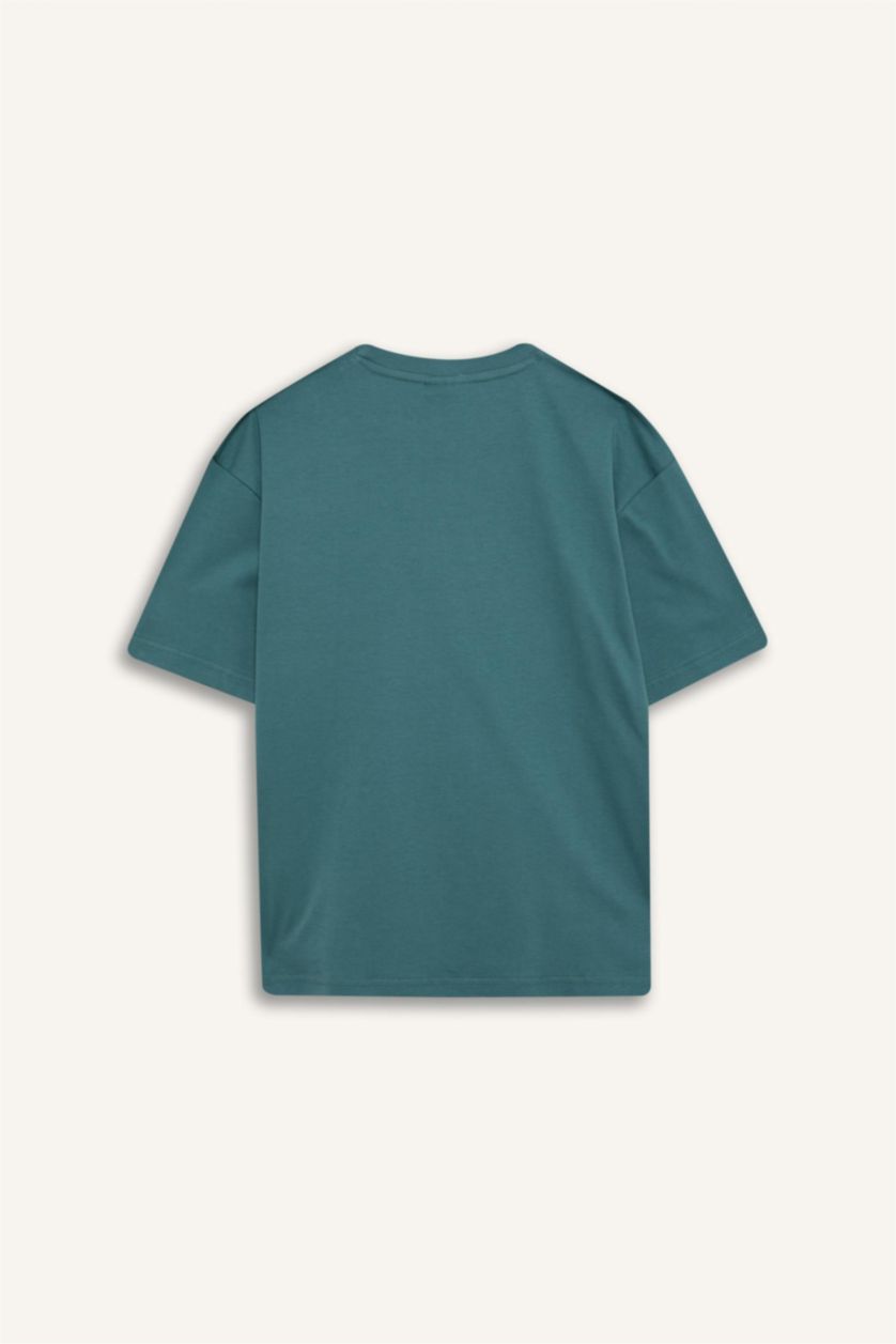 Boys & Teens Green Boy Oversize Crew Neck Basic T-Shirt
