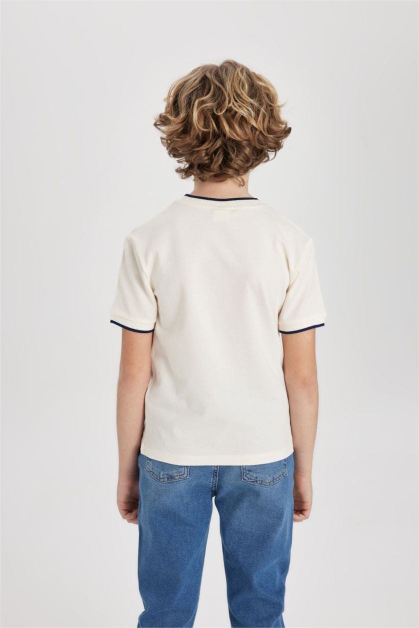 BOYS & TEENS White Boy Crew Neck Embroidered Pique Short Sleeve T-Shirt