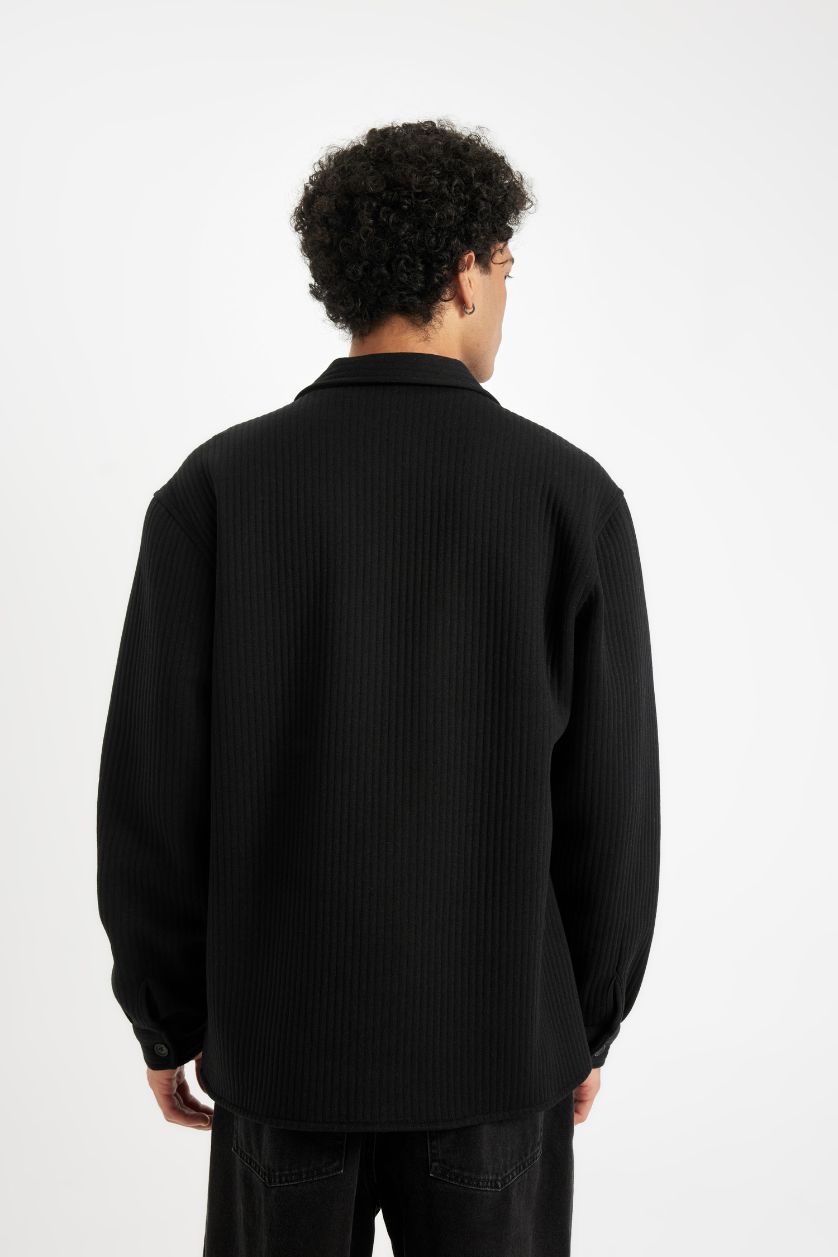 رجالي أسود قميص كم طويل محبوك قصة عادية