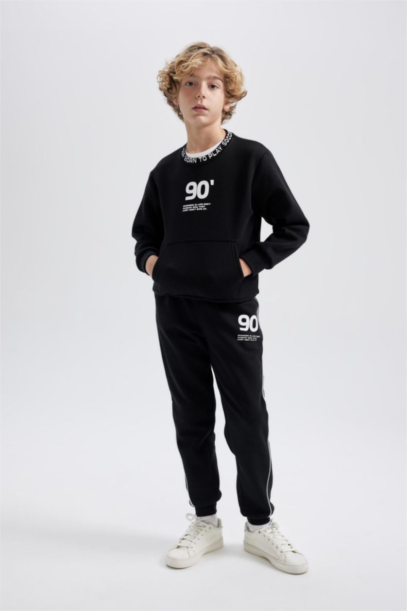 BOYS & TEENS Black Boy Regular Fit Thick Sweatpants