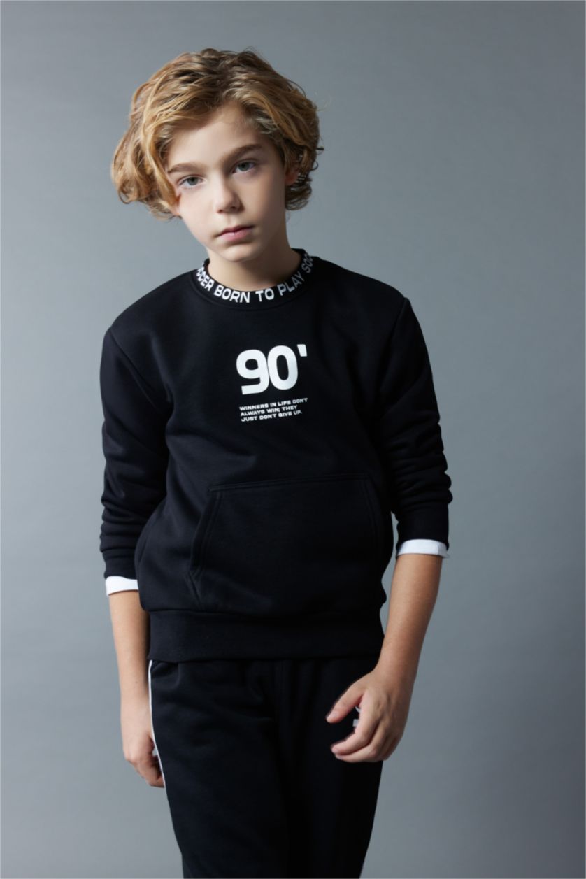 Young Boys - Teen Boys Black Regular Fit Crew Neck Sweatshirt