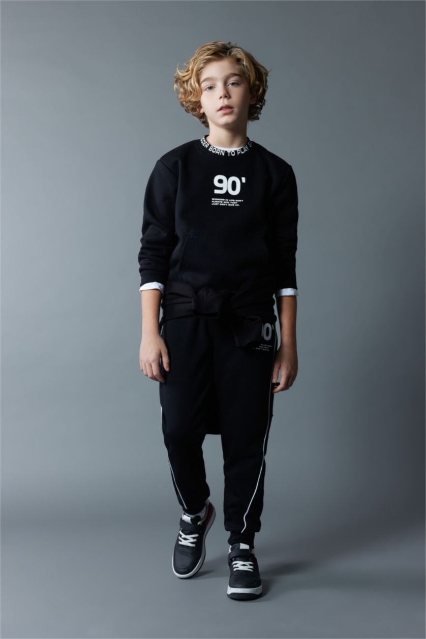 Young Boys - Teen Boys Black Regular Fit Crew Neck Sweatshirt