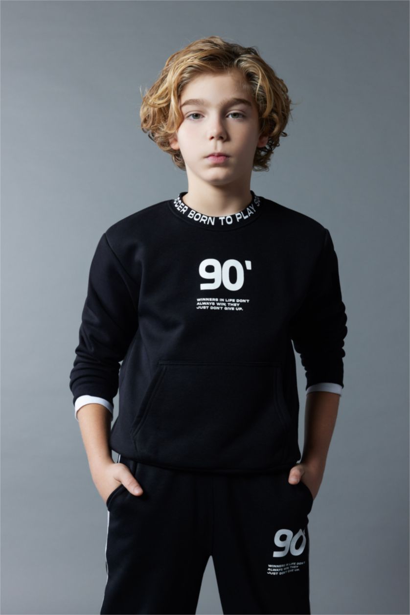 Young Boys - Teen Boys Black Regular Fit Crew Neck Sweatshirt